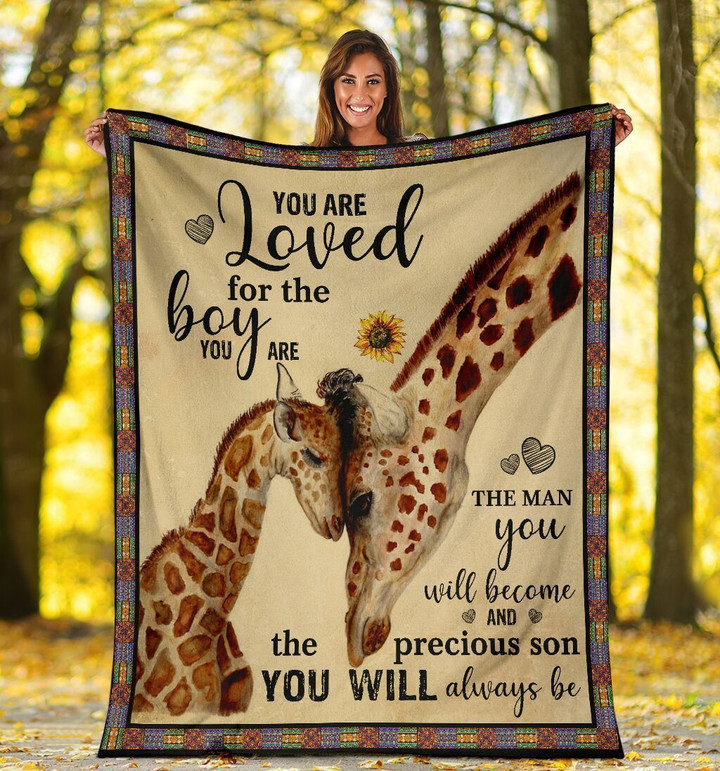 You Are Loved For The Boy Giraffe Funny Giraffe Lover Gifts Fleece Blanket
