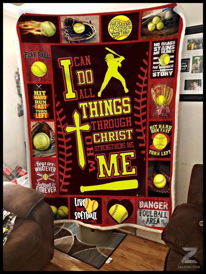 Blanket Giving Softball Lovers I Can Do All Through Christ