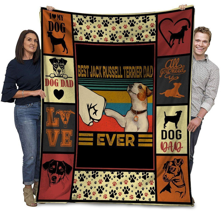 Best Jack Russell Terrier Dad Ever Jack Russell Terrier Dog Paw Fleece Blanket