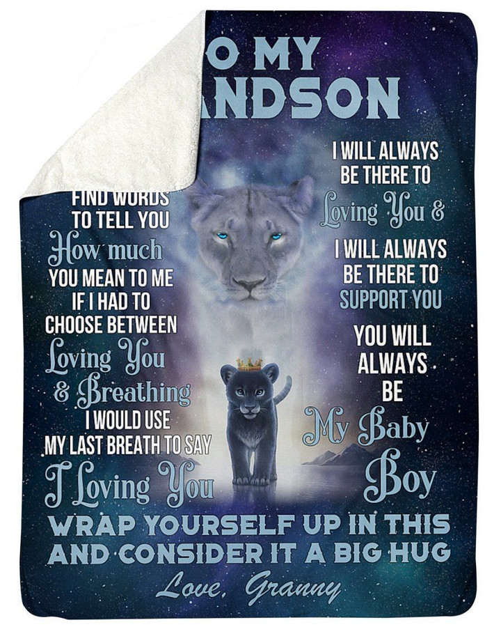 Granny To Grandson Customized Name Lion Always Be There To Love You Fleece Blanket Sherpa Blanket