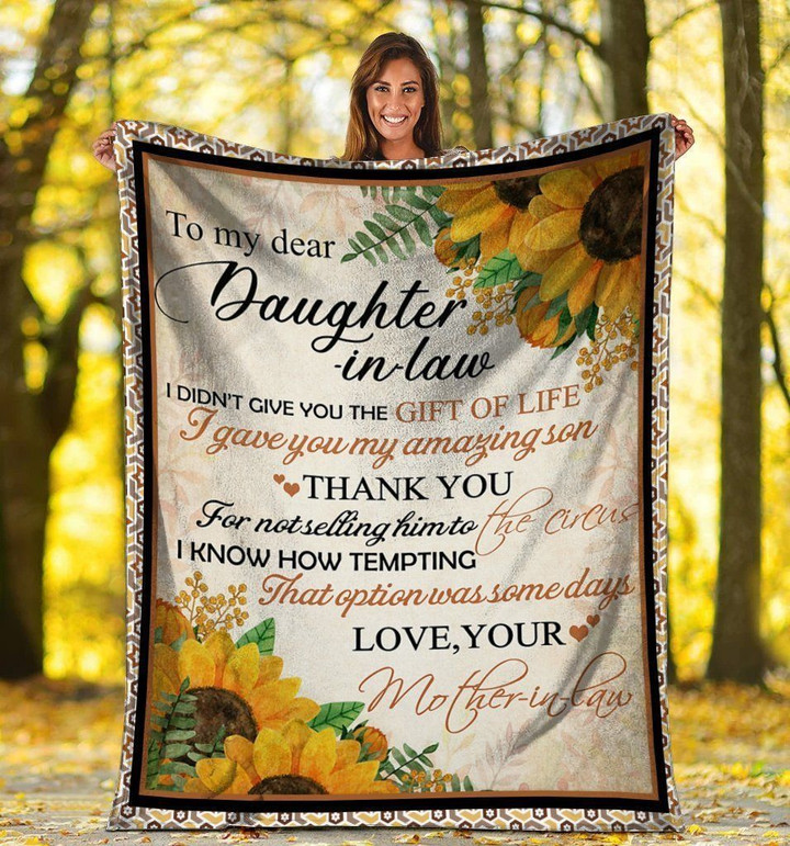 To My Dear Daughter In Law Hippie Sunflower Fleece Blanket