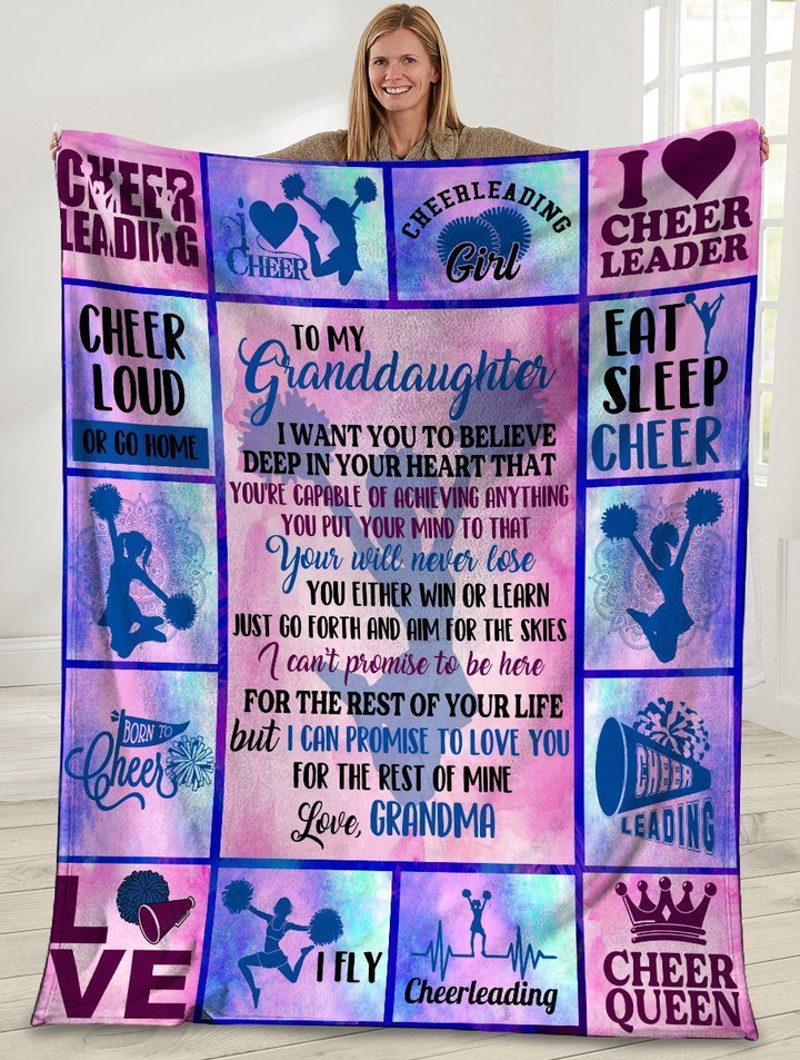 To My Granddaughter Believe Deep In Your Heart Cheerleading Fleece Blanket