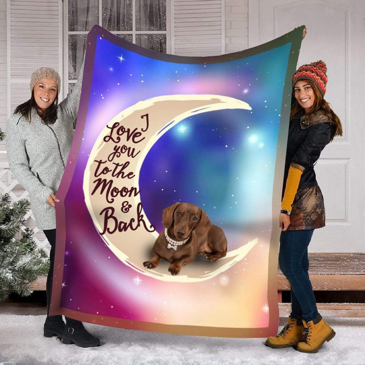 Galaxy Love You To The Moon Dachshund Fleece Blanket Gift For Dog Lovers