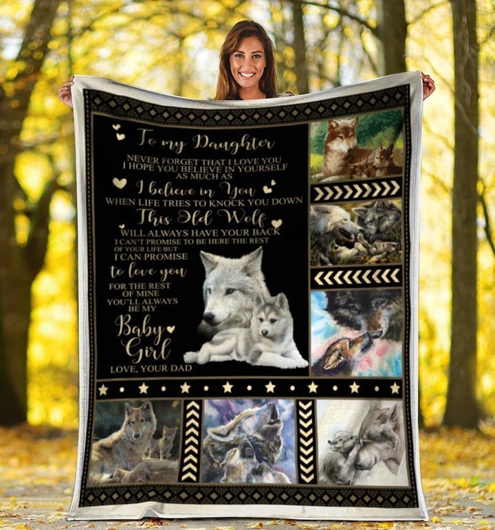 To My Daughter Dad And Daughter Wolf Soft Fleece Blanket