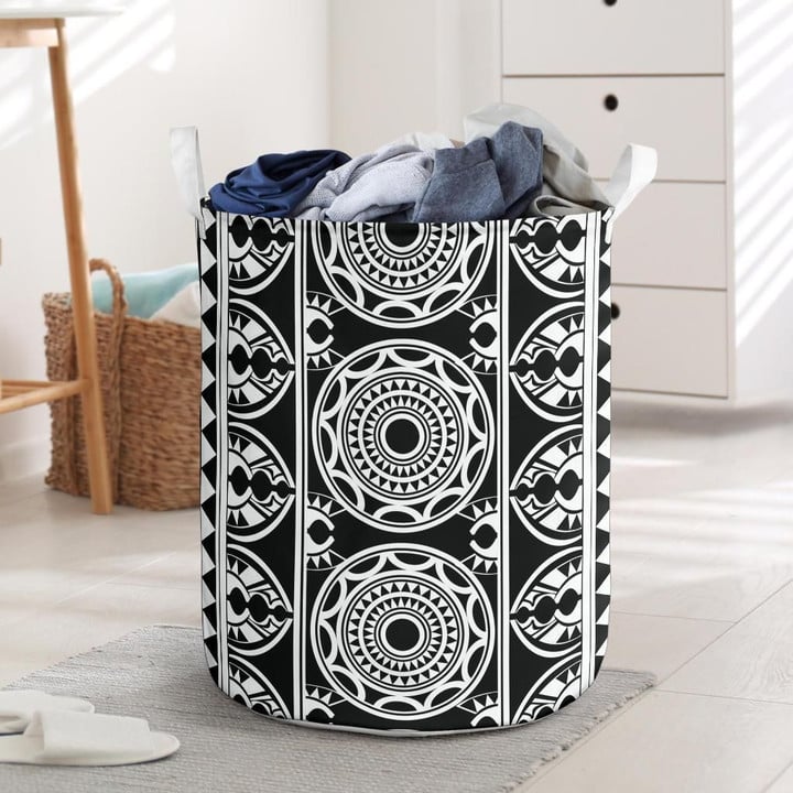Polynesian Circle Art Pattern Printed Laundry Basket