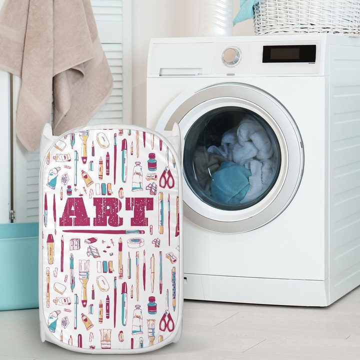 Art White Seamless Pattern 3D Printed Laundry Basket
