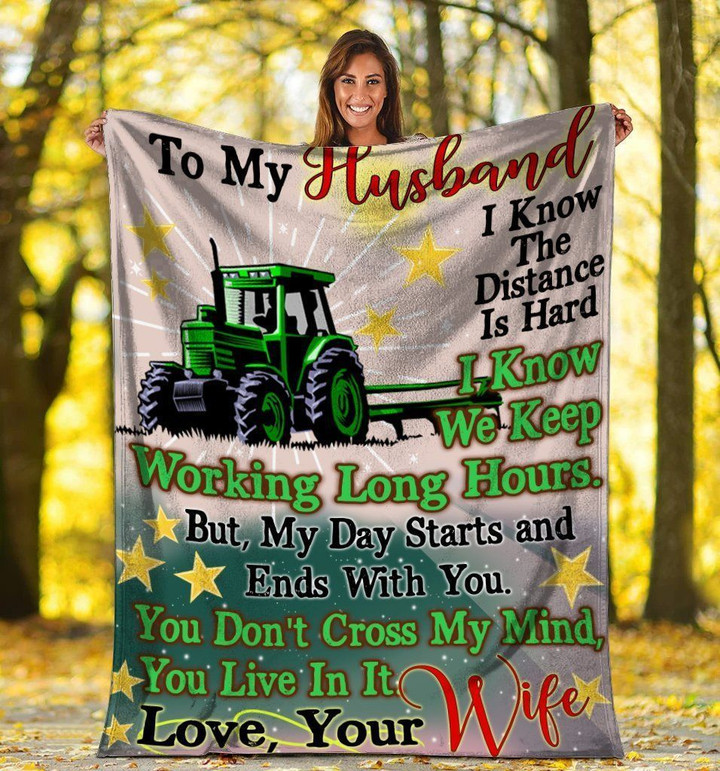 To My Husband Tractor Farming Farmer Fleece Blanket