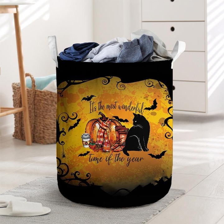 Black Cat On Halloween Laundry Basket