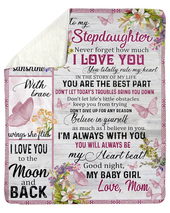 Never Forget How Much I Love You To Stepdaughter Fleece Blanket Sherpa Blanket