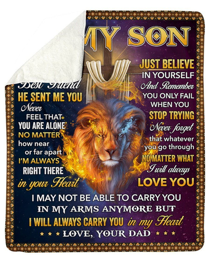 Jesus Lion To My Son God Sent Me You Fleece Blanket Sherpa Blanket