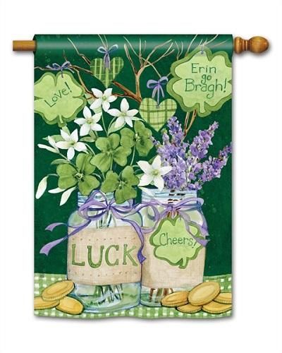 St. Patrick's Day Lucky Shamrocks In Vase House Flag