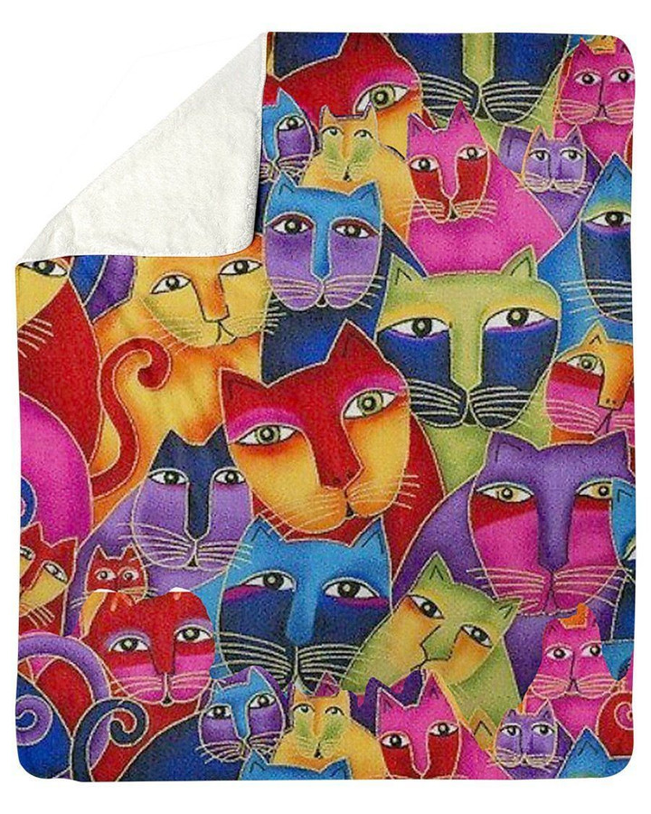 Cute Coffee Cup Cats Colorful Design Gift For Cat Lovers Fleece Blanket