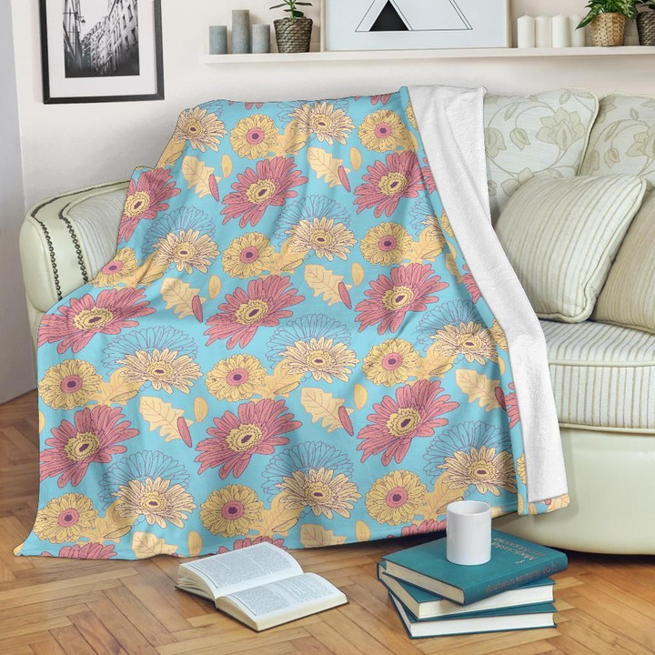 Color Gerberas Pattern Print Design Mint Fleece Blanket