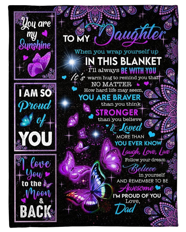 You Are My Sunshine Purple Butterflies To Daughter Fleece Blanket Fleece Blanket