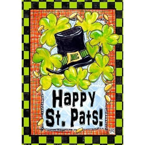 Clovers Green And Black Plaid Happy St. Patrick's Day Printed House Flag