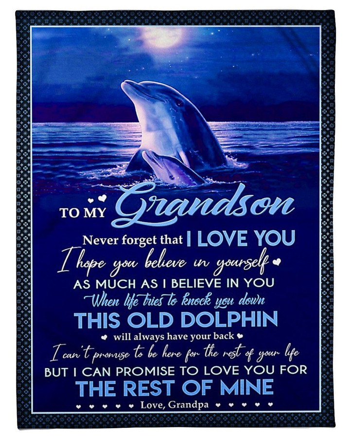 Never Forget I Love You Dolphin Grandpa To My Grandson Fleece Blanket Fleece Blanket