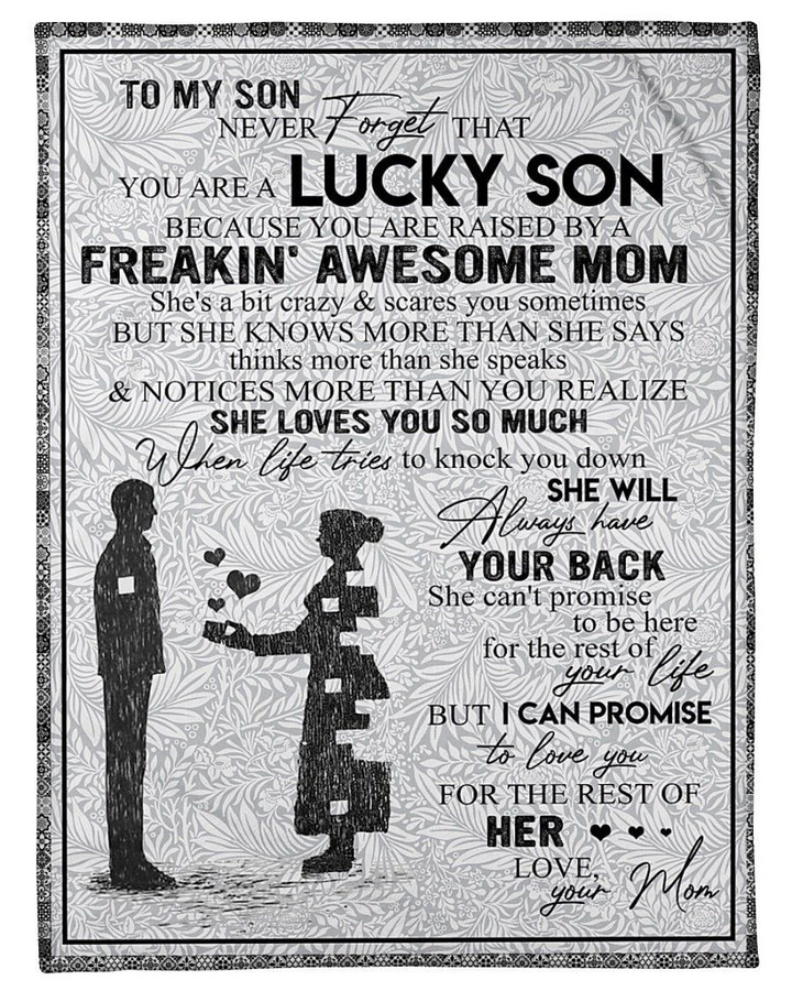 To My Lucky Son Never Forget That Mom Loves You Fleece Blanket Fleece Blanket