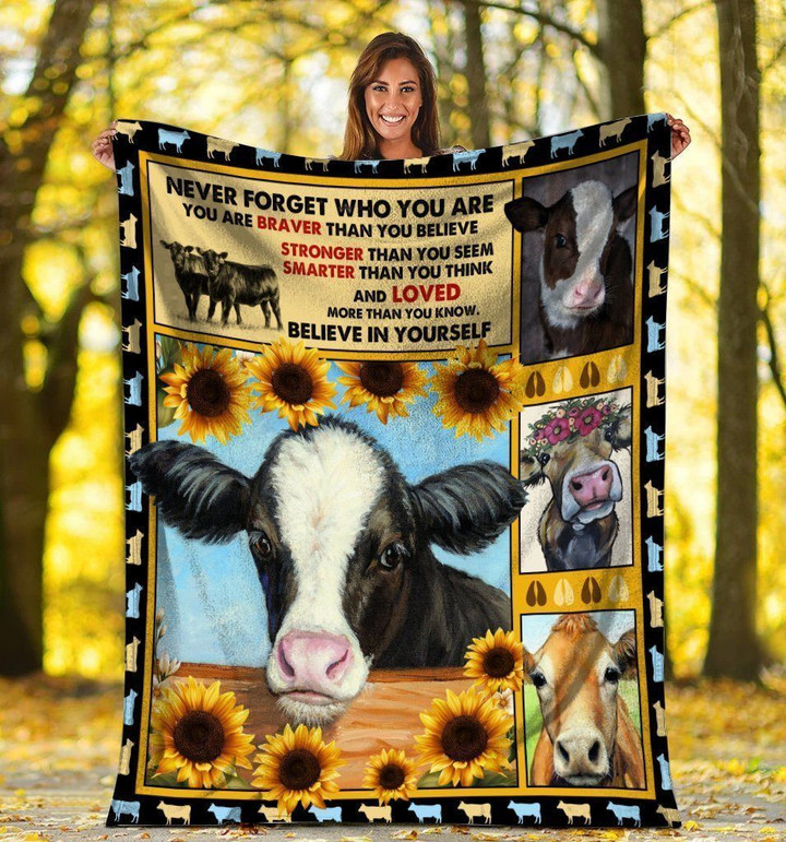 Never Forget Who You Are 3d Cow Farming Sunflower Fleece Blanket