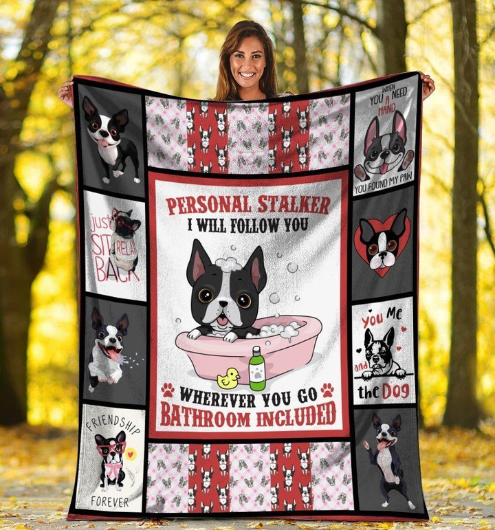 I Will Follow You Gift For Boston Terrier Dog Lovers Fleece Blanket
