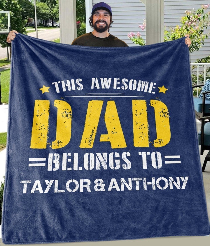 Awesome Dad Custom Name Fleece Blankets Perfect Birthday Gifts For Dad