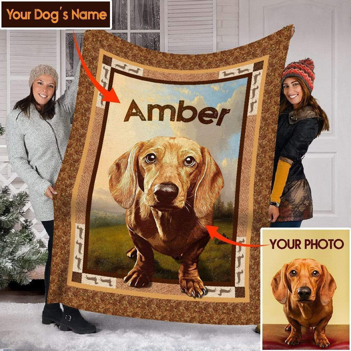 Amber Dachshund Dog Custom Name Image Printed Fleece Blanket
