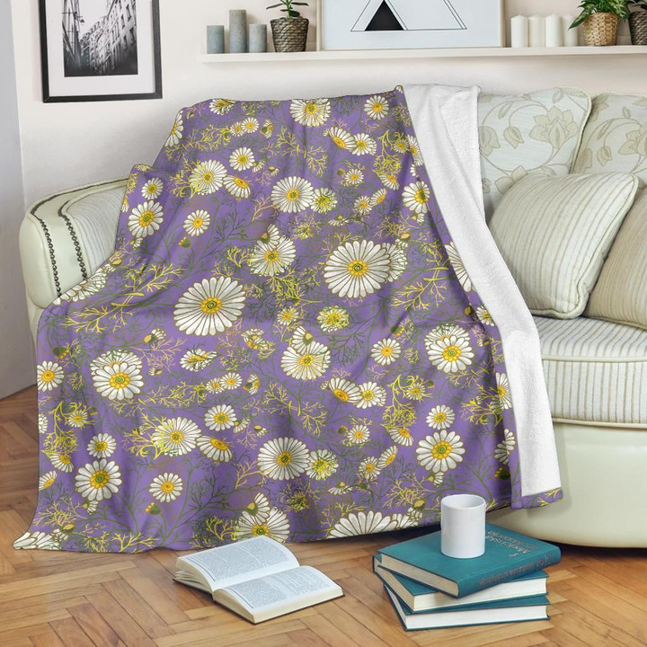 Daisy Pattern Print Design Vintage Fleece Blanket