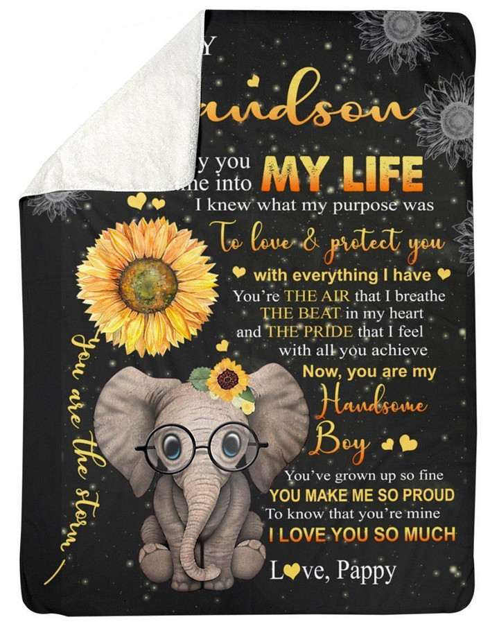 Sunflower Elephant Love Message To Grandson Fleece Blanket