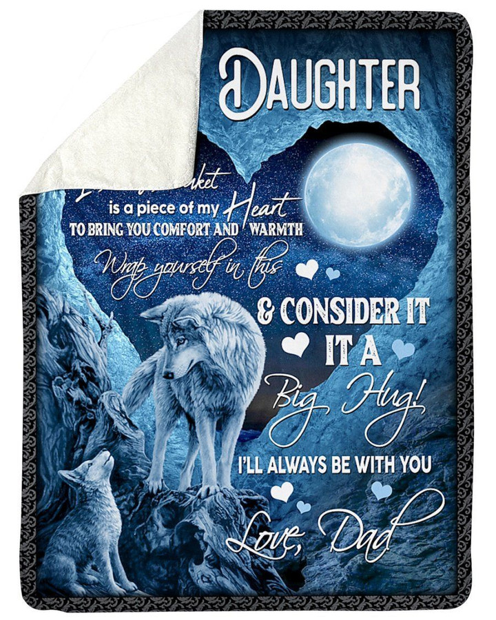 Wolf I'll Always Be With You Dad To Daughter Fleece Blanket Sherpa Blanket