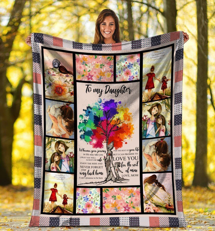 To My Daughter Mom And Daughter Colorful Tree Flower Fleece Blanket