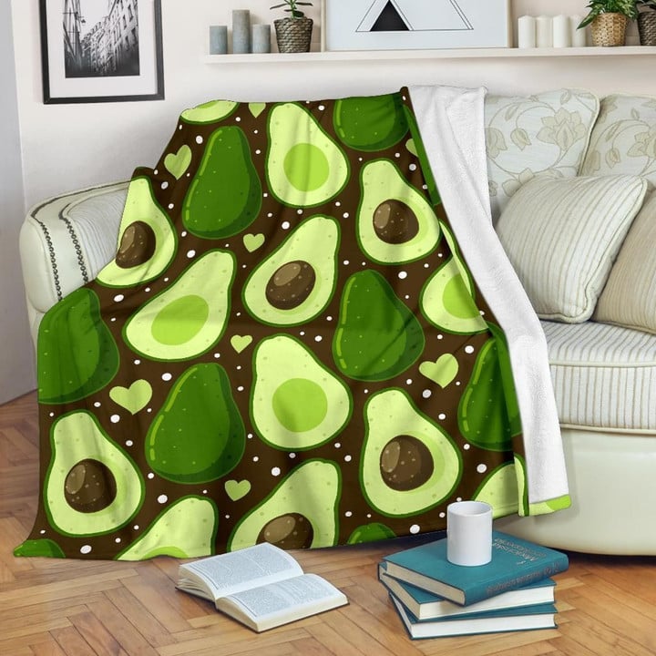 Heart Avocado Pattern Print Design Fleece Blanket