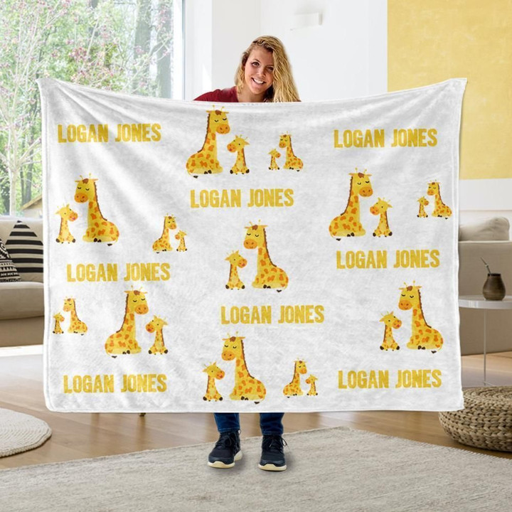 Yellow Giraffe Cozy Custom Name Fleece Blanket