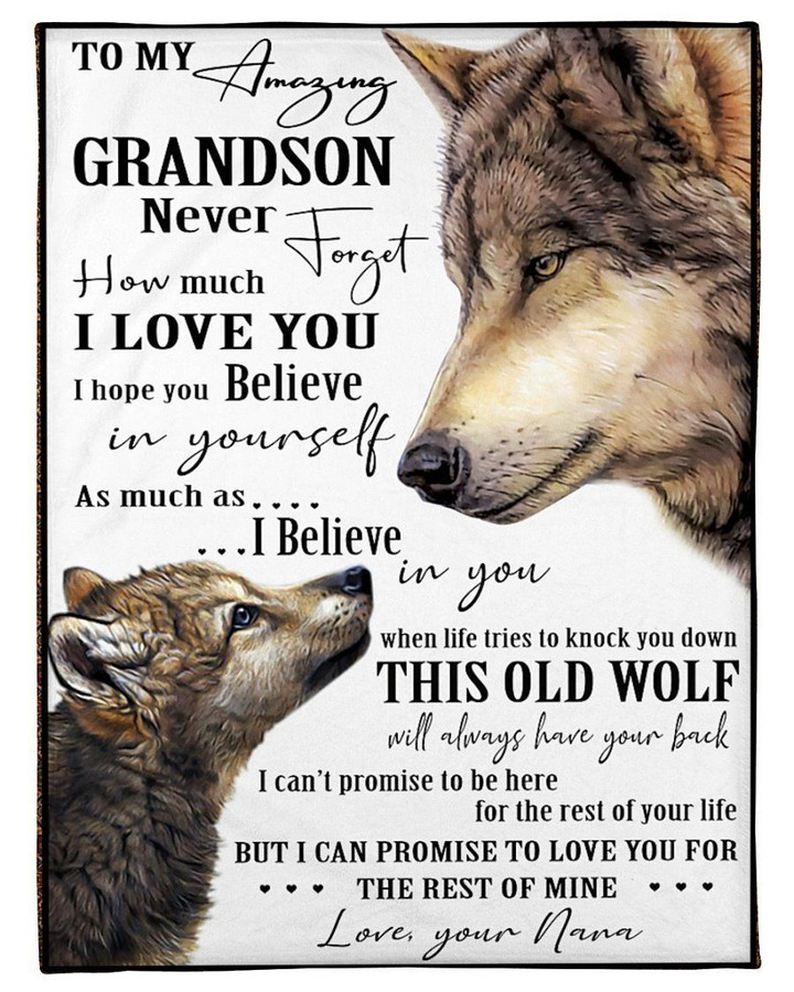 Gaga Gift For Grandson Never Forget How Much I Love You Wolf Edition Fleece Blanket