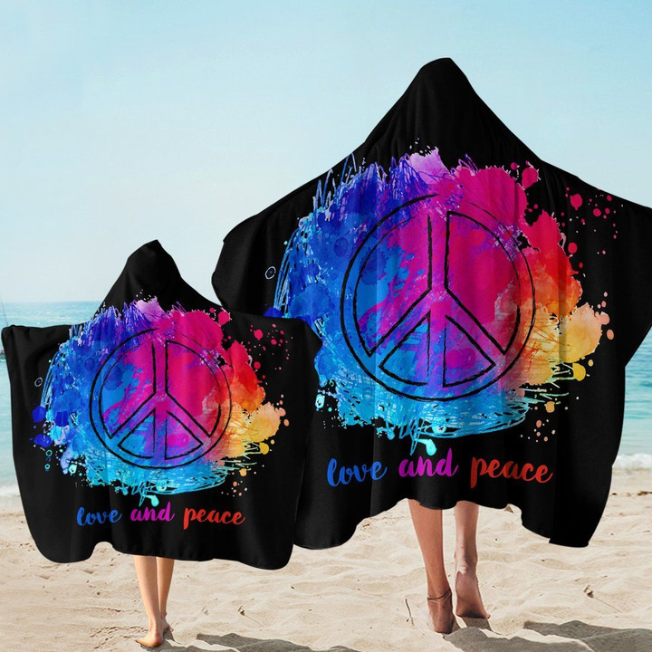 Love And Peace Colors Printed Hooded Towel