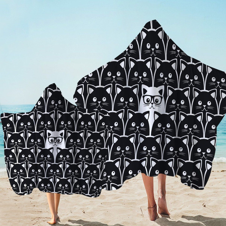 Standout White Cat Printed Hooded Towel