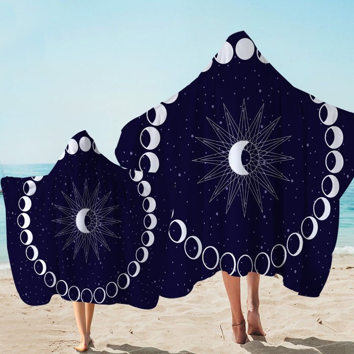 Moon Phases Space Blue Printed Hooded Towel