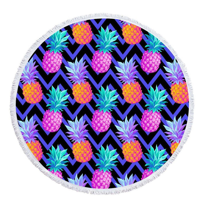 Eclectic Pineapple Zigzag Design Printed Round Beach Towel