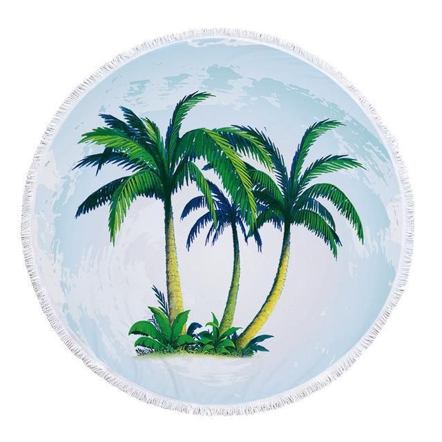 Tropical Palm Trees On Small Island Printed Round Beach Towel