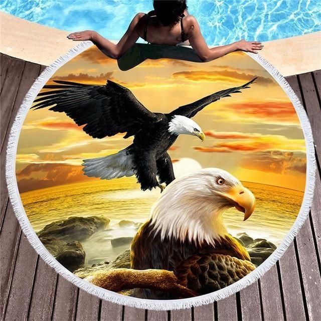 Sea Eagles Flying Printed Round Beach Towel