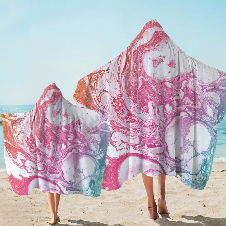 Pink And Orange Crushed Waves Printed Hooded Towel