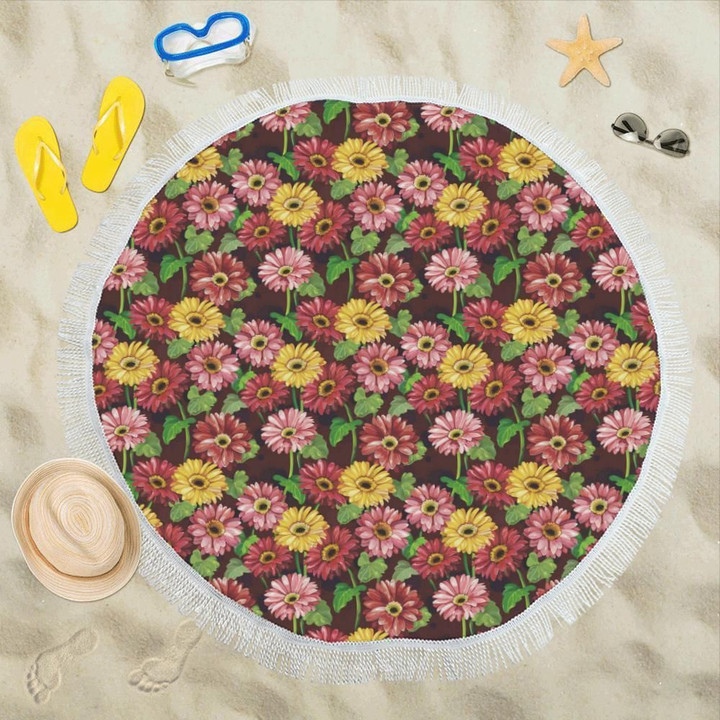 Daisy Gerbera Pattern Printed Round Beach Towel