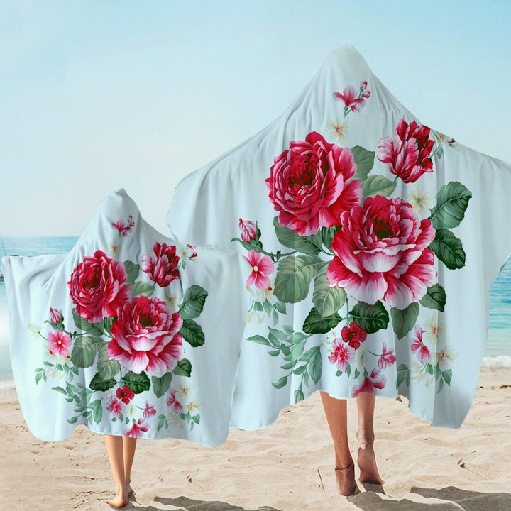 Rose Clump Mint Background Printed Hooded Towel