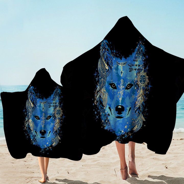 Blue Pixie Dog Black Printed Hooded Towel