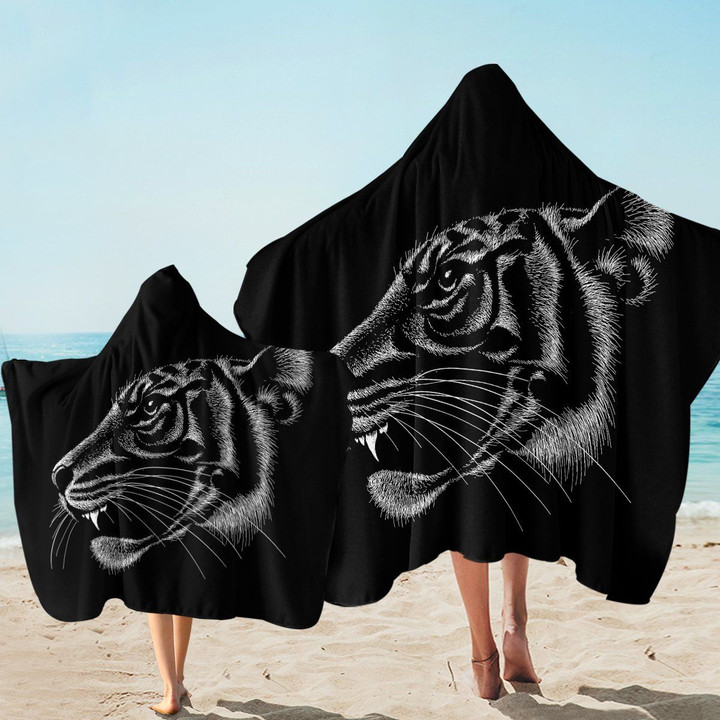 Tiger In Dark Night Printed Hooded Towel