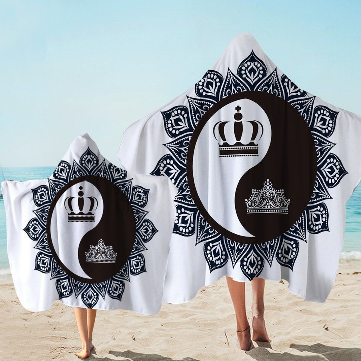 Yin Yang Crowns Black And White Printed Hooded Towel