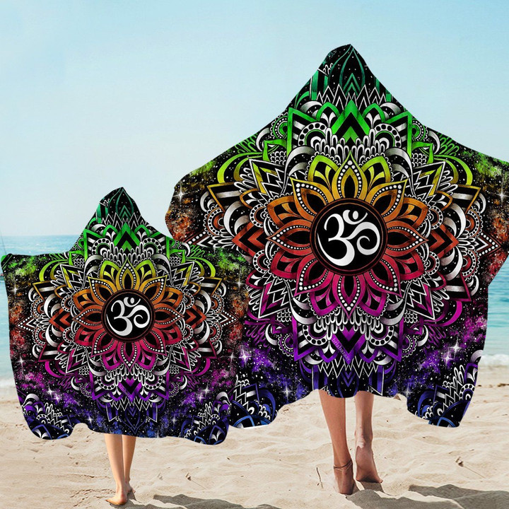 Ohm-centric Colorful Mandala Printed Hooded Towel