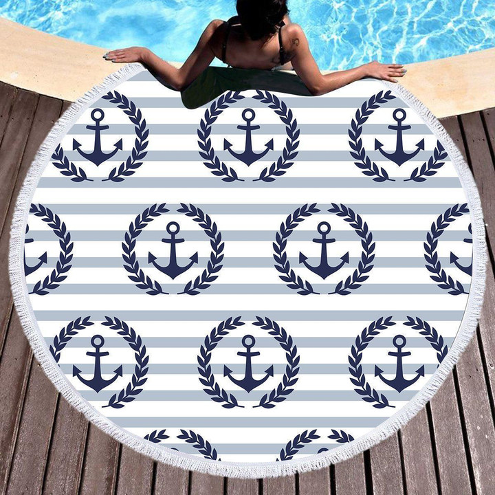The Ocean Spirit Anchor Printed Round Beach Towel