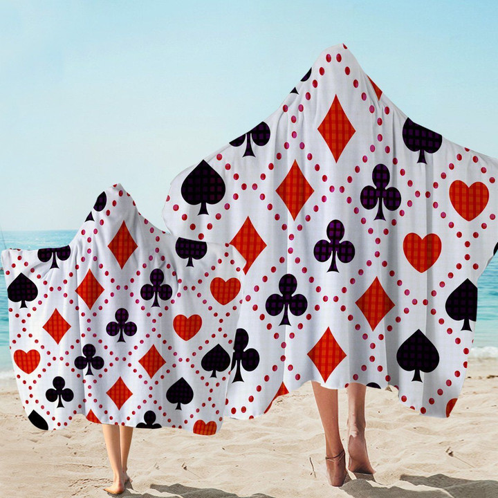 Card Suits Dotted Diamonds Black And Red Printed Hooded Towel