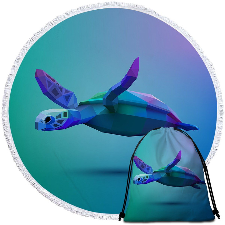 Sea Turtle Glide Art Printed Round Beach Towel