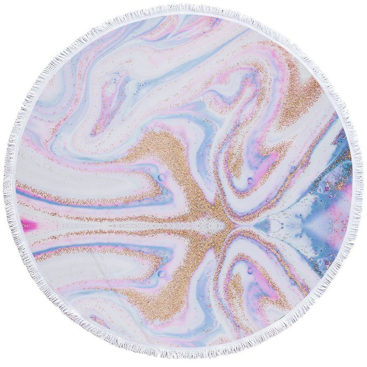 Gold And Pink Marble Renaissance Island Printed Round Beach Towel