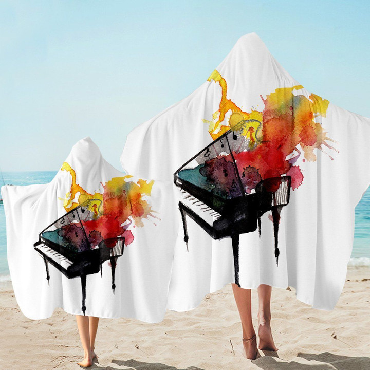 Colorful Piano Melody On White Printed Hooded Towel